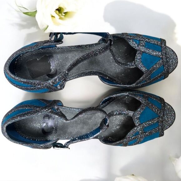 Gianni Bini Women's GB Teal Suede Glitter Platform Pumps Peep Toe 9M Formal Club - Picture 6 of 15